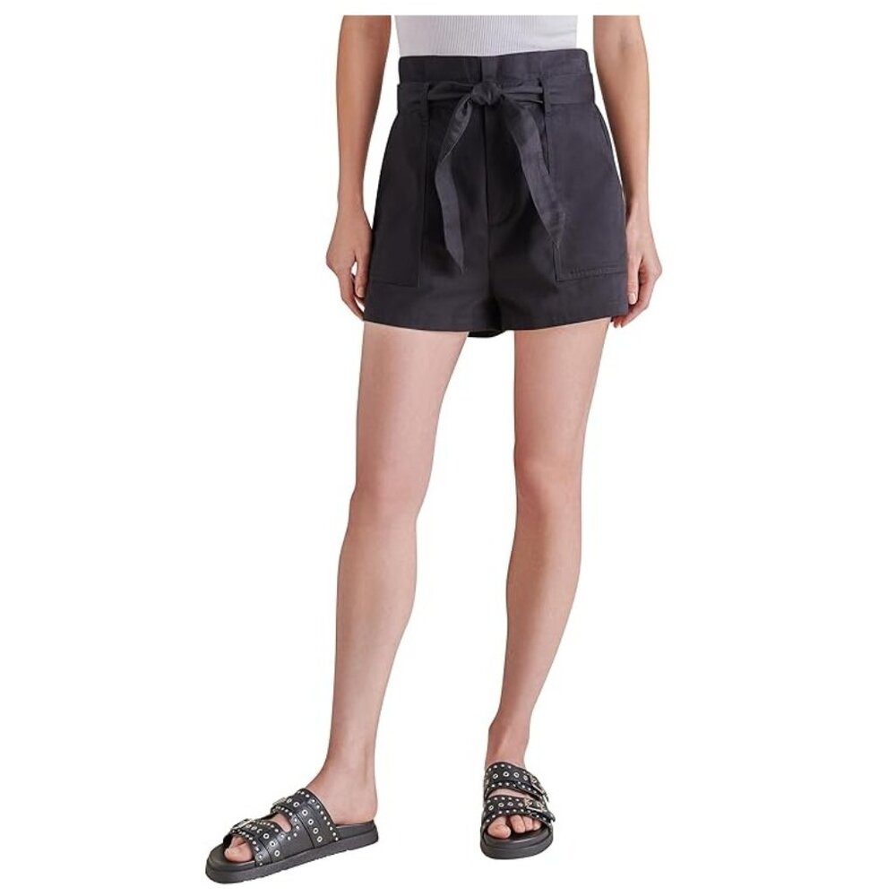 NWT Steve Madden Women's Seaside Cinch Paperbag Shorts Black Size 2XL $65 3C621